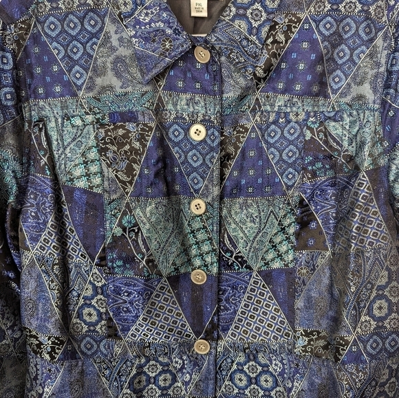 Coldwater Creek XLP Patchwork Jacket Shirt Button Blazer Vintage 90s Boho Hippie - Picture 5 of 10